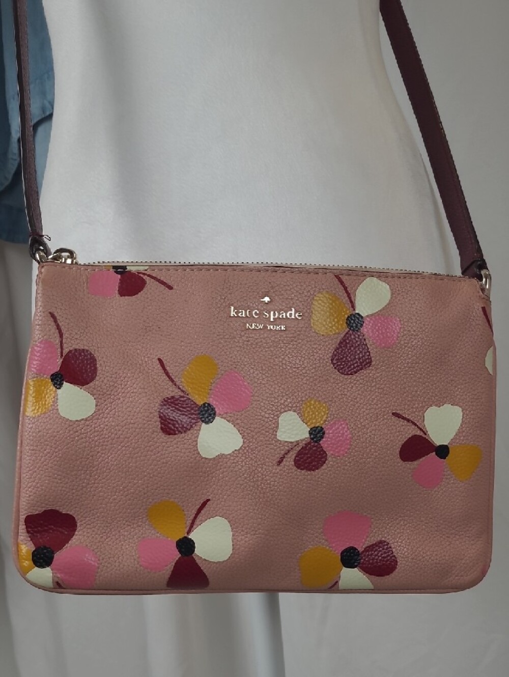 Kate Spade Dusk Buds Pink Floral Leather Crossbody Bag
